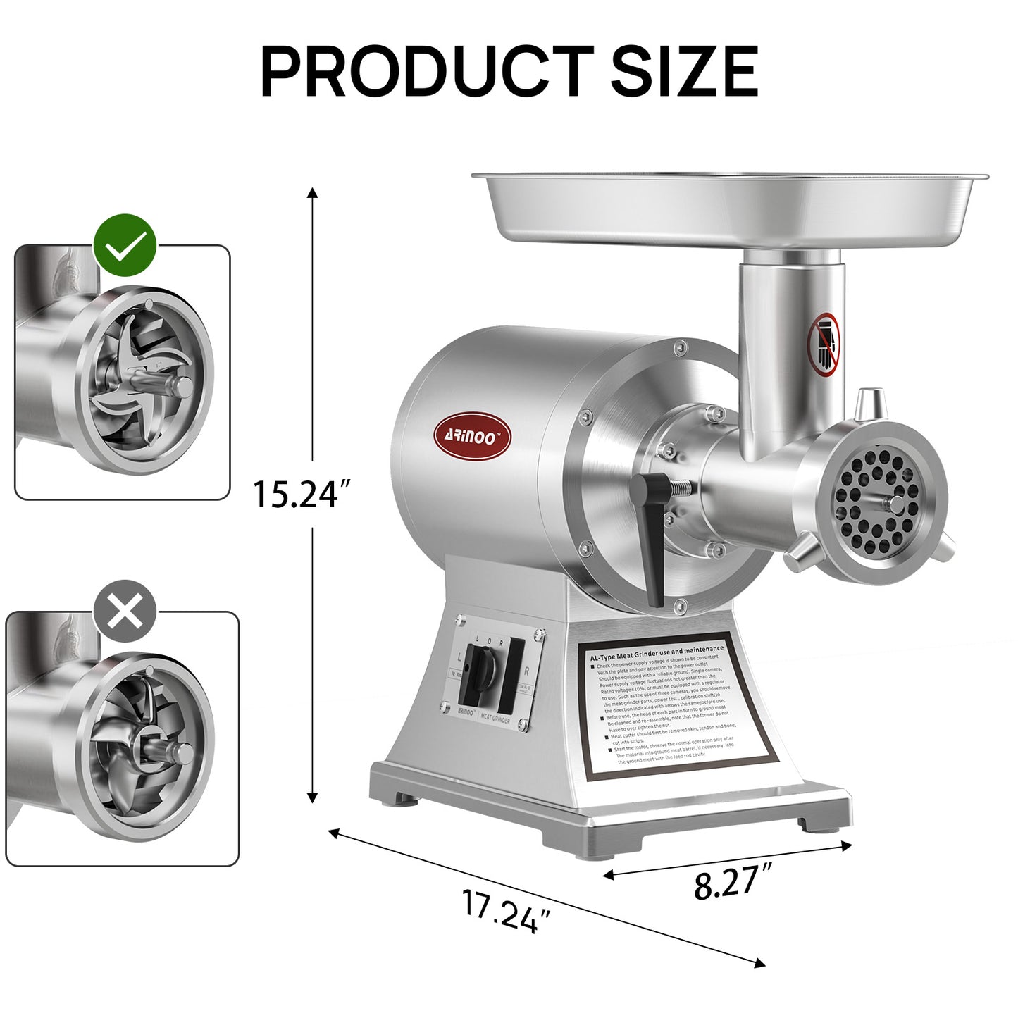 ARINOO Electric Commercial Meat Grinder AL#12C